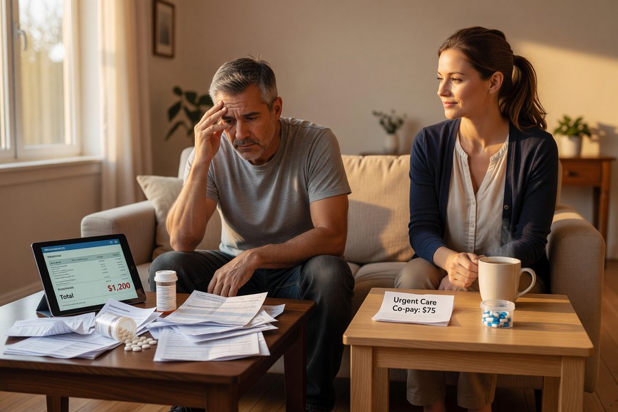 Infographic comparing ER, urgent care, and primary care cost-sharing out-of-pocket