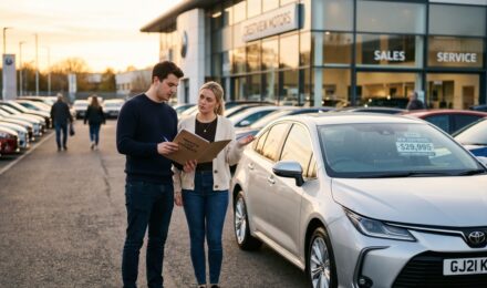 Driver reviewing gap insurance options for a car loan at a dealership