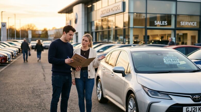 Driver reviewing gap insurance options for a car loan at a dealership