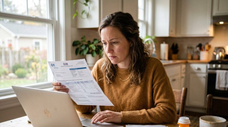 Person reviewing health insurance deductible documents and avoiding common mistakes