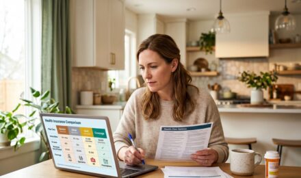 Person reviewing health insurance open enrollment 2026 plan options on a laptop
