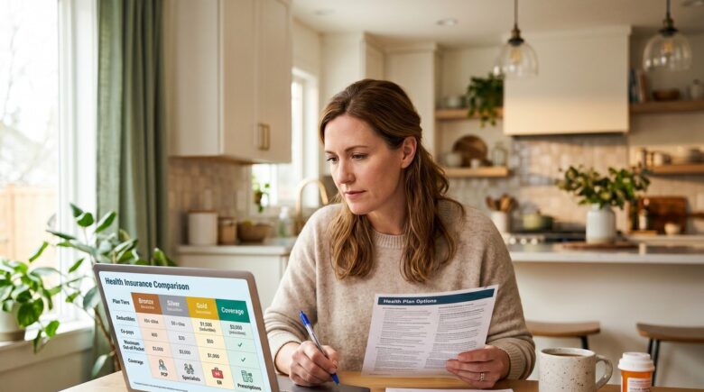 Person reviewing health insurance open enrollment 2026 plan options on a laptop