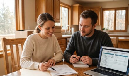 First-time home buyer reviewing homeowners insurance policy before closing
