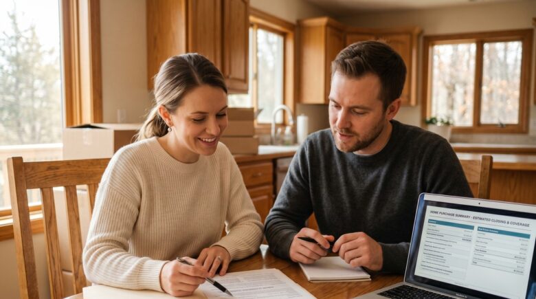 First-time home buyer reviewing homeowners insurance policy before closing