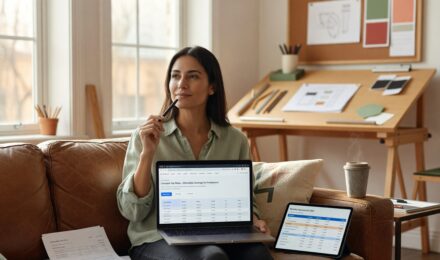 Freelancer working at a desk reviewing insurance options for gig workers
