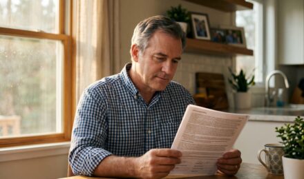 Person reviewing term life insurance policy documents as coverage expiration date approaches