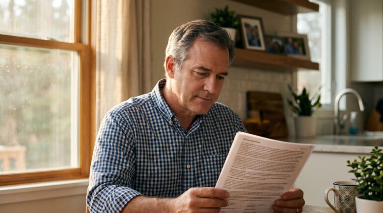 Person reviewing term life insurance policy documents as coverage expiration date approaches