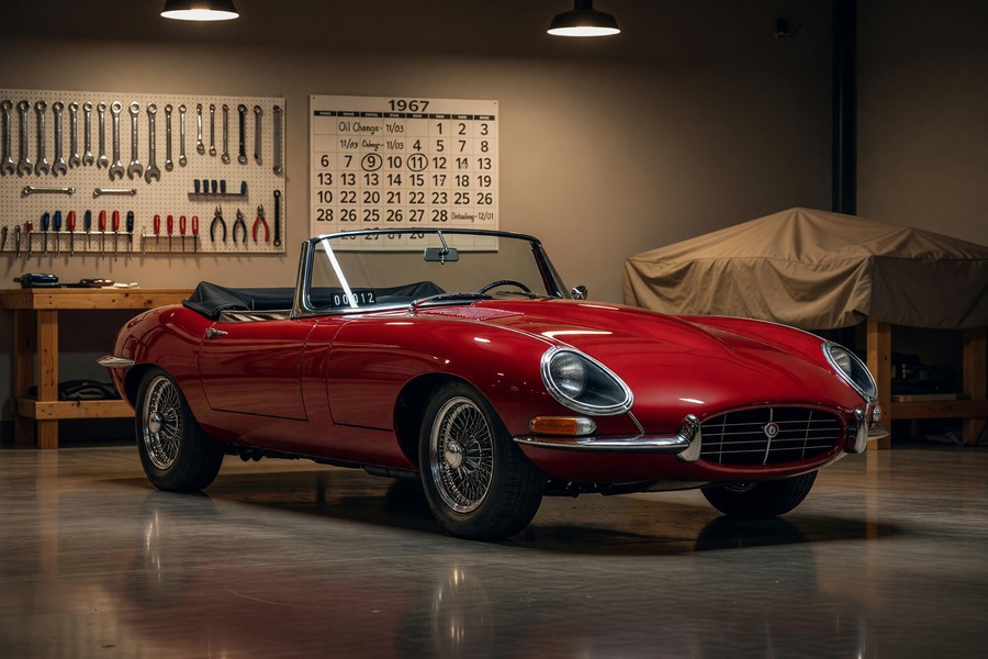 Classic car collector reviewing agreed value insurance policy documents with a specialty insurer agent