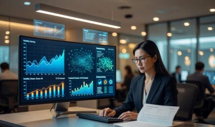 AI algorithm analyzing insurance pricing data on a digital dashboard in 2026