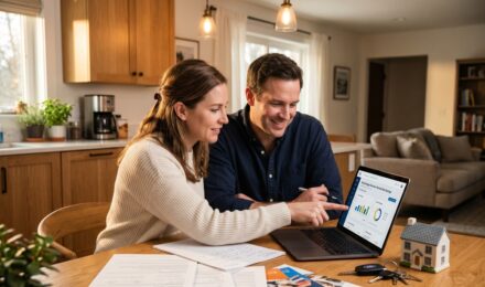 Person reviewing bundled insurance policies documents with calculator showing savings