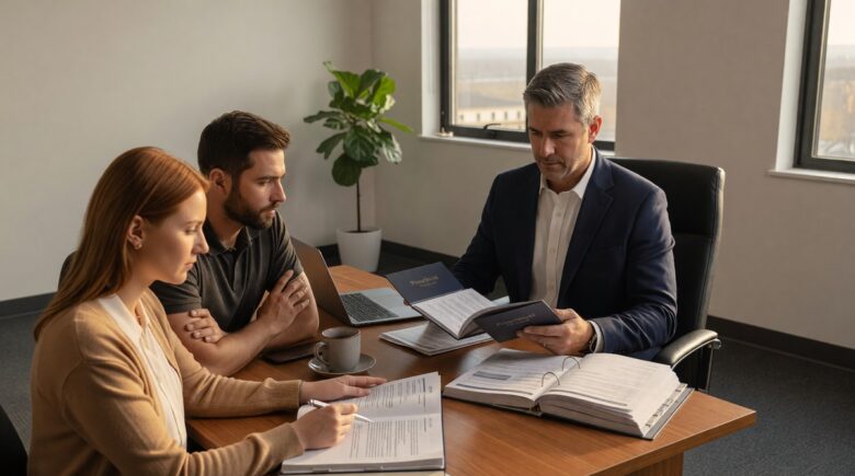Captive vs independent insurance agent sitting across a desk helping a client compare insurance options