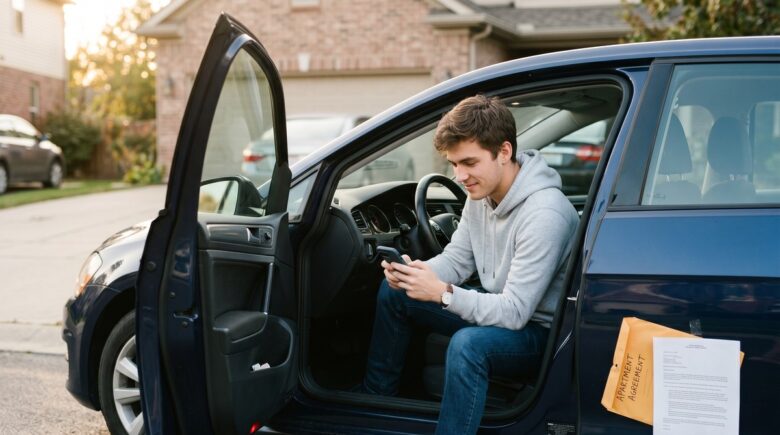 Young driver under 25 comparing affordable car insurance options on a laptop