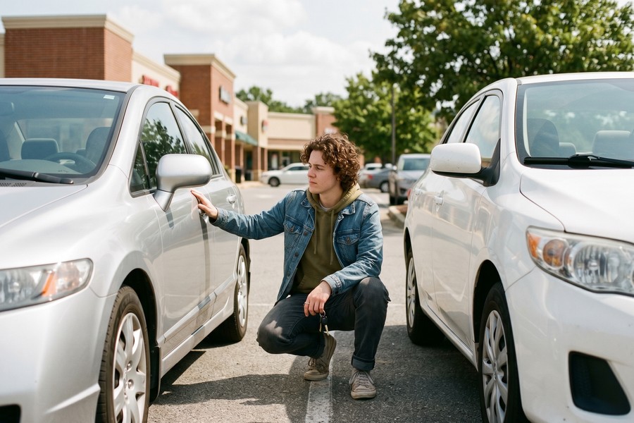 Side-by-side comparison of two cars showing insurance cost difference for young drivers
