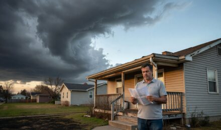 Homeowner reviewing rising insurance rates due to climate risk in 2026