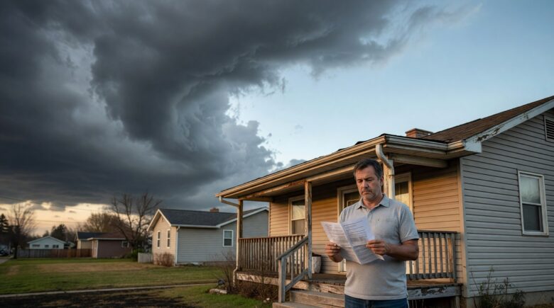 Homeowner reviewing rising insurance rates due to climate risk in 2026