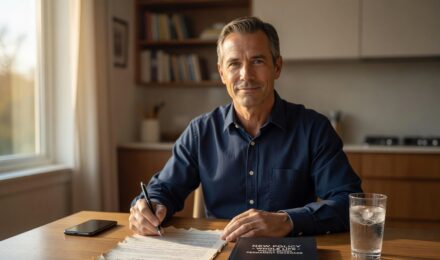 Person reviewing term life insurance policy documents to convert to permanent coverage without a medical exam