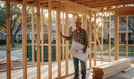 Homeowner reviewing extended replacement cost endorsement options with an insurance agent at a kitchen table