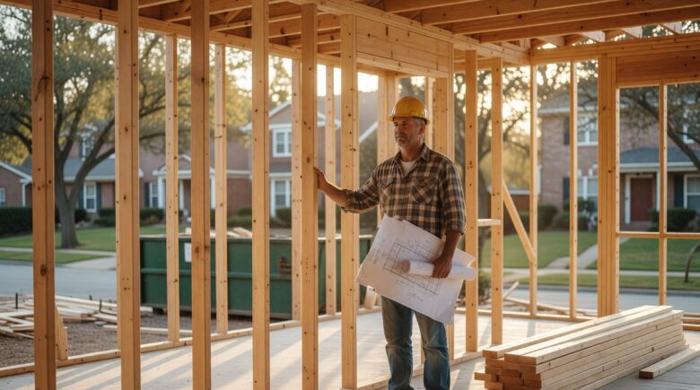 Homeowner reviewing extended replacement cost endorsement options with an insurance agent at a kitchen table