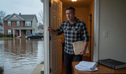 Side-by-side comparison of flood insurance and homeowners insurance policy documents on a desk