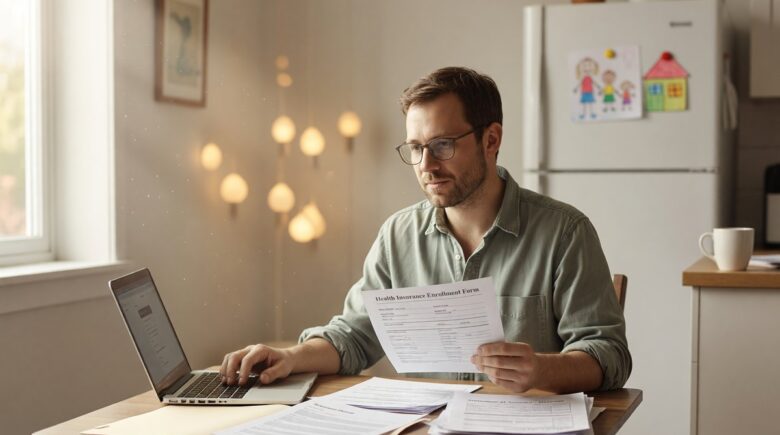 Person reviewing health insurance options on a laptop after a job loss