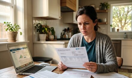 Person reviewing health insurance enrollment forms with a calculator highlighting costly mistakes