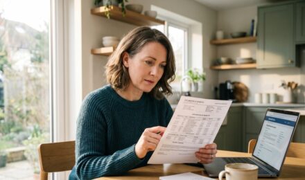 Person reviewing a health insurance explanation of benefits statement at a desk