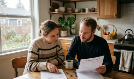 Married couple reviewing health insurance plan options together at home
