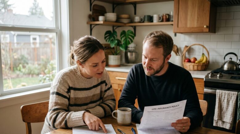 Married couple reviewing health insurance plan options together at home
