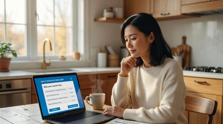 Person reviewing health insurance premium tax credit eligibility on laptop with tax documents nearby