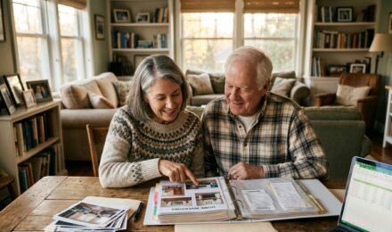 Retired couple reviewing their home inventory checklist to support a homeowners insurance claim