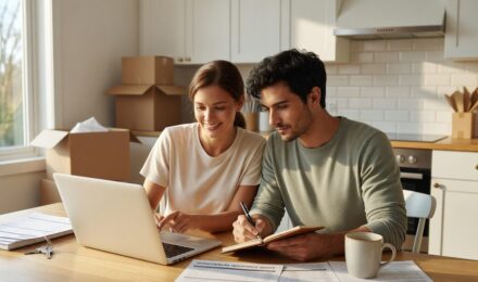 First-time homebuyer reviewing homeowners insurance quotes before closing on a new home
