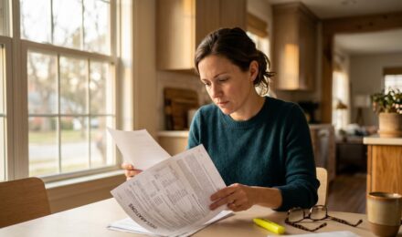 Person carefully reading an insurance declarations page with a highlighter to mark important coverage details