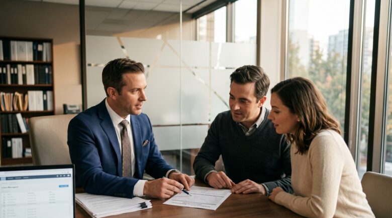 Insurance agent reviewing documents during the insurance policy approval process