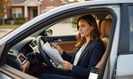 Driver reviewing car insurance policy documents to lower deductible without increasing premium