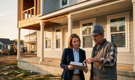 New construction home being inspected for homeowners insurance coverage