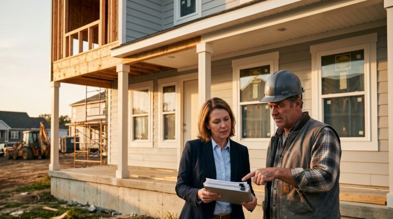 New construction home being inspected for homeowners insurance coverage