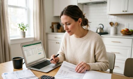 Person reviewing health insurance out of pocket maximum on a medical bill at a desk
