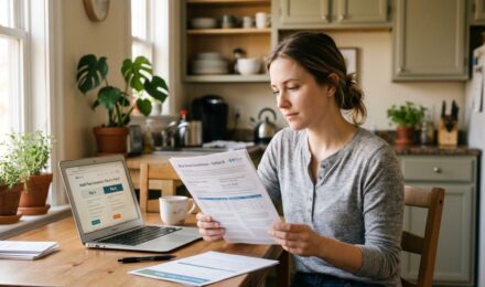 Person reviewing short term health insurance plan documents at a desk