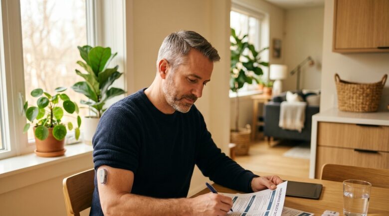 Diabetic person reviewing term life insurance policy options with an insurance agent