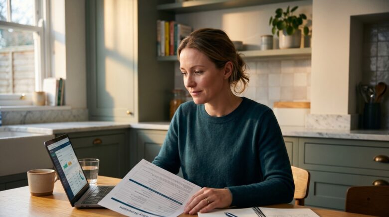 Beneficiary reviewing term life insurance payout timeline documents at a desk