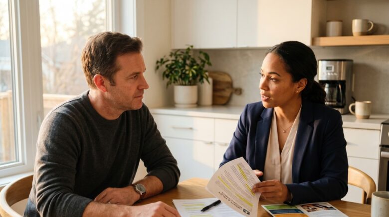 Person reviewing term life insurance riders and policy add-on options with an insurance agent