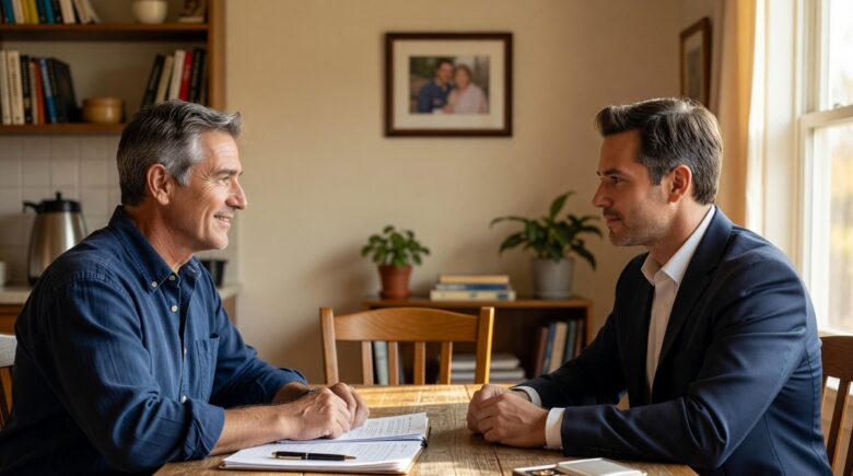 Veteran reviewing term life insurance policy options at home