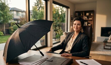 Umbrella insurance policy document with one million dollar coverage protection concept illustration