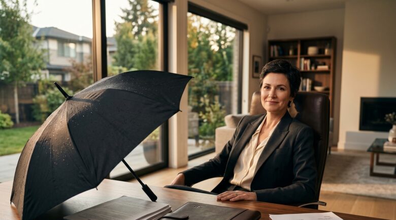 Umbrella insurance policy document with one million dollar coverage protection concept illustration