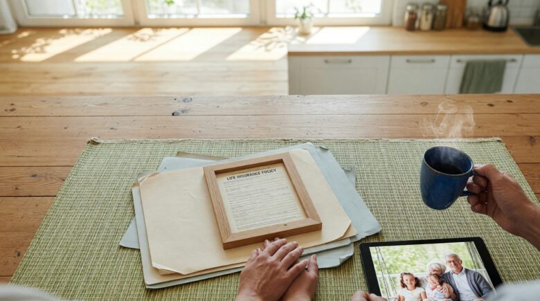 A family with a working parent, a child, and an aging parent discussing financial planning